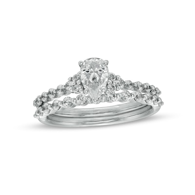 0.95 CT. T.W. Pear-Shaped Diamond Bridal Set in 14K White Gold (I/SI2)