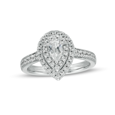 0.75 CT. T.W. Certified Canadian Pear-Shaped Diamond Double Frame Engagement Ring in 14K White Gold (I/I1)