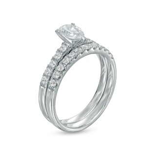 1.00 CT. T.W. Certified Canadian Pear-Shaped Diamond Bridal Set in 14K White Gold (I/I1)