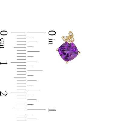 6.0mm Cushion-Cut Amethyst and 0.17 CT. T.W. Diamond Butterfly Stud Earrings in 10K Gold