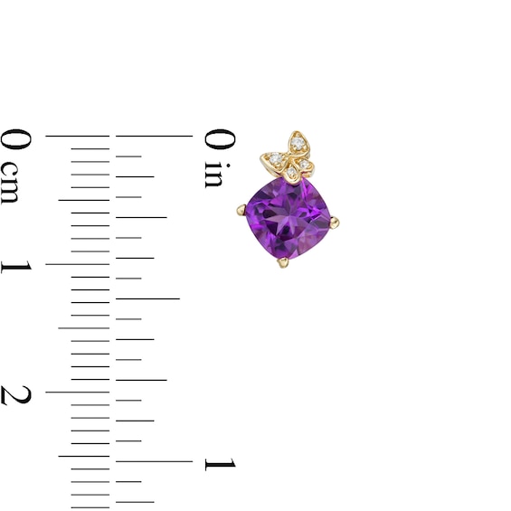 6.0mm Cushion-Cut Amethyst and 0.17 CT. T.W. Diamond Butterfly Stud Earrings in 10K Gold