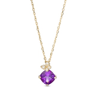 6.0mm Cushion-Cut Amethyst and 0.07 CT. T.W. Diamond Butterfly Pendant in 10K Gold