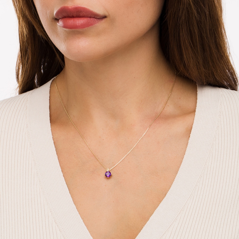 6.0mm Cushion-Cut Amethyst and 0.07 CT. T.W. Diamond Butterfly Pendant in 10K Gold|Peoples Jewellers