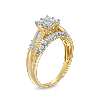 0.95 CT. T.W. Quad Princess-Cut Diamond Engagement Ring in 10K Gold