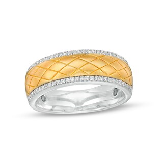 Men's 0.23 CT. T.W. Diamond Border Diagonal Grid Pattern Wedding Band in 14K Two-Tone Gold