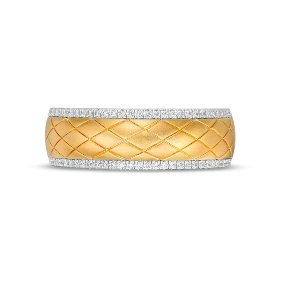 Men's 0.23 CT. T.W. Diamond Border Diagonal Grid Pattern Wedding Band in 14K Two-Tone Gold