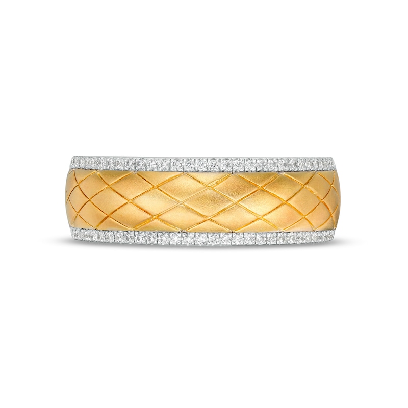 Men's 0.23 CT. T.W. Diamond Border Diagonal Grid Pattern Wedding Band in 14K Two-Tone Gold|Peoples Jewellers