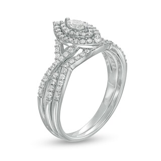 0.58 CT. T.W. Marquise Diamond Double Frame Twist Shank Bridal Set in 10K White Gold (I/I2)