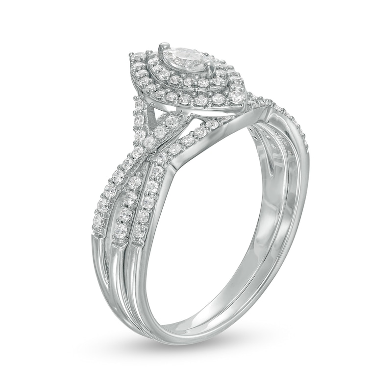 0.58 CT. T.W. Marquise Diamond Double Frame Twist Shank Bridal Set in 10K White Gold (I/I2)|Peoples Jewellers