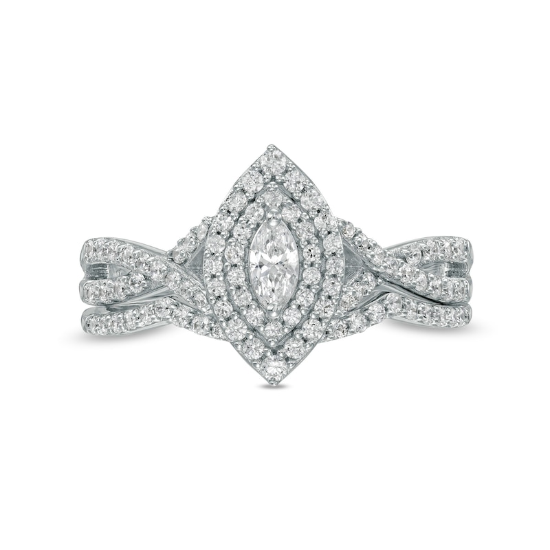0.58 CT. T.W. Marquise Diamond Double Frame Twist Shank Bridal Set in ...