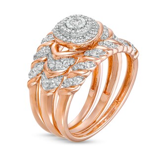 0.45 CT. T.W. Diamond Double Frame Spiral Three Piece Bridal Set in 10K Rose Gold (J/I3)