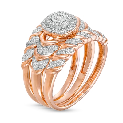 0.45 CT. T.W. Diamond Double Frame Spiral Three Piece Bridal Set in 10K Rose Gold (J/I3)