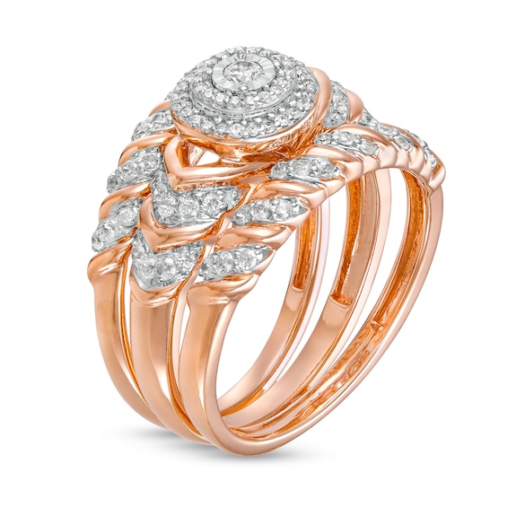 0.45 CT. T.W. Diamond Double Frame Spiral Three Piece Bridal Set in 10K Rose Gold (J/I3)