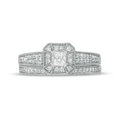 0.45 CT. T.W. Princess-Cut Diamond Frame Three Piece Bridal Set in 10K Gold (J/I3