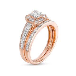 0.45 CT. T.W. Princess-Cut Diamond Frame Three Piece Bridal Set in 10K Rose Gold (J/I3)