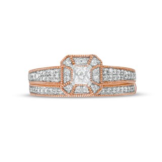 0.45 CT. T.W. Princess-Cut Diamond Frame Three Piece Bridal Set in 10K Rose Gold (J/I3)