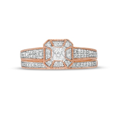 0.45 CT. T.W. Princess-Cut Diamond Frame Three Piece Bridal Set in 10K Rose Gold (J/I3)