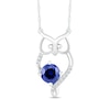 5.0mm Blue Lab-Created Sapphire and Diamond Accent Loop Owl Outline Necklace in Sterling Silver