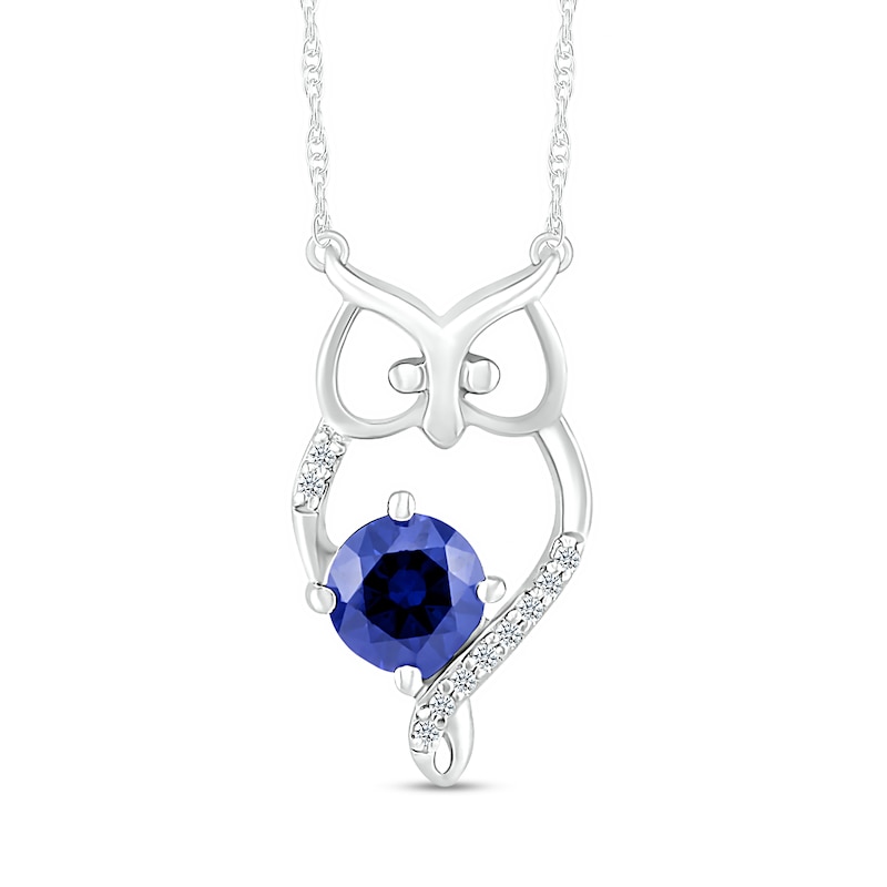 5.0mm Blue Lab-Created Sapphire and Diamond Accent Loop Owl Outline Necklace in Sterling Silver|Peoples Jewellers