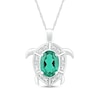 Thumbnail Image 0 of Oval Lab-Created Emerald and Diamond Accent Beaded Shell Pattern Sea Turtle Pendant in Sterling Silver