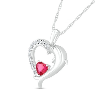 5.0mm Lab-Created Ruby and White Lab-Created Sapphire Dolphin Heart Pendant in Sterling Silver