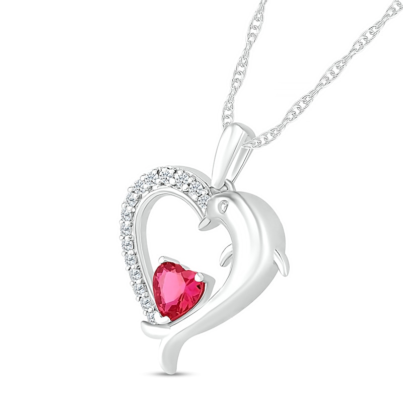 5.0mm Lab-Created Ruby and White Lab-Created Sapphire Dolphin Heart Pendant in Sterling Silver|Peoples Jewellers