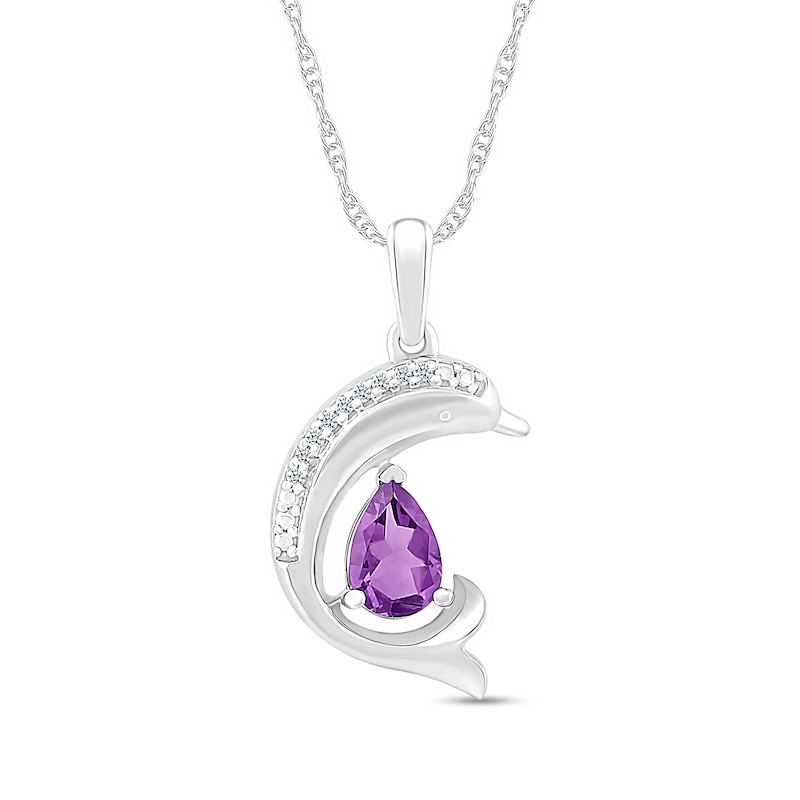 Pear-Shaped Amethyst and Diamond Accent Beaded Dolphin Pendant in Sterling Silver|Peoples Jewellers