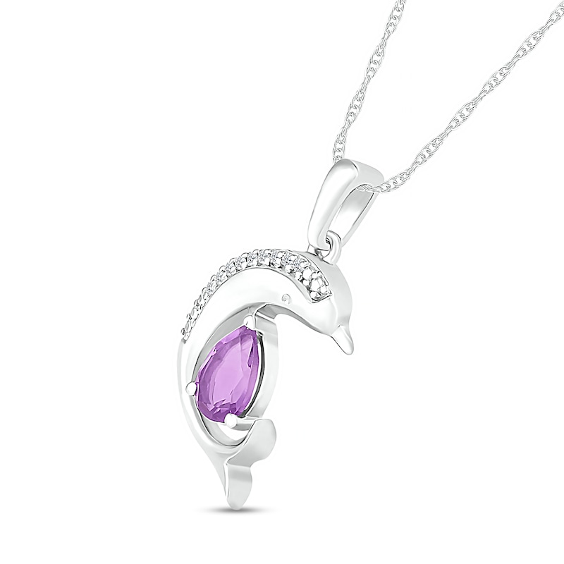 Pear-Shaped Amethyst and Diamond Accent Beaded Dolphin Pendant in Sterling Silver|Peoples Jewellers