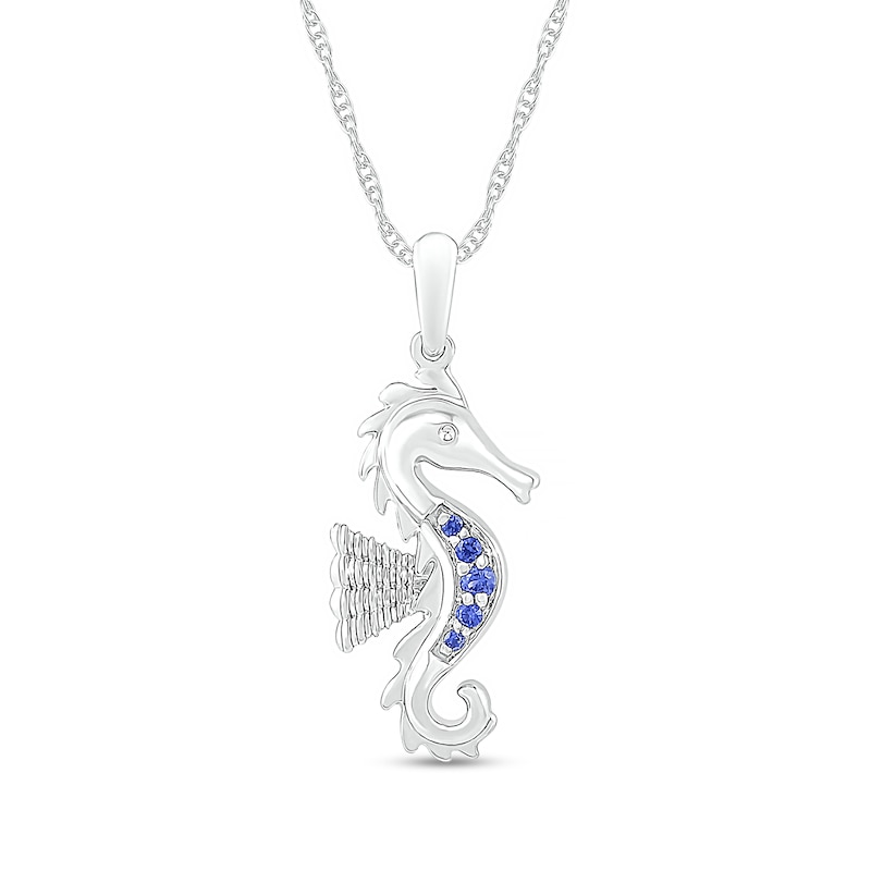 Blue Lab-Created Sapphire Graduated Five Stone Seahorse Pendant in Sterling Silver|Peoples Jewellers