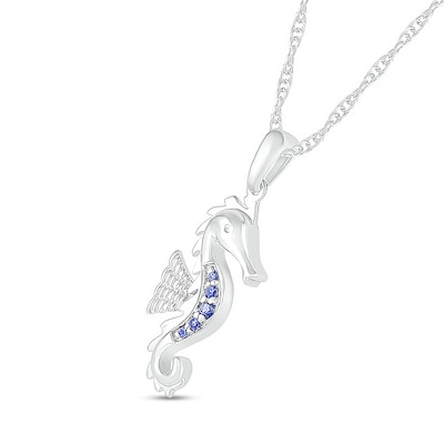 Blue Lab-Created Sapphire Graduated Five Stone Seahorse Pendant in Sterling Silver