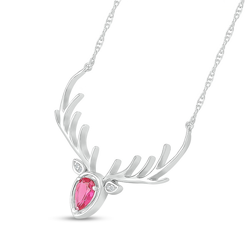 Pear-Shaped Lab-Created Ruby and Diamond Accent Deer with Antlers Necklace in Sterling Silver|Peoples Jewellers