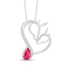 Pear-Shaped Lab-Created Ruby and Diamond Accent Motherly Love Unicorn Horse and Foal Heart Pendant in Sterling Silver