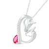 Pear-Shaped Lab-Created Ruby and Diamond Accent Motherly Love Unicorn Horse and Foal Heart Pendant in Sterling Silver