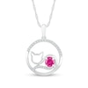 4.5mm Pink and White Lab-Created Sapphire Circle Frame Cat Pendant in Sterling Silver