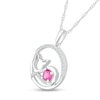 Thumbnail Image 1 of 4.5mm Pink and White Lab-Created Sapphire Circle Frame Cat Pendant in Sterling Silver