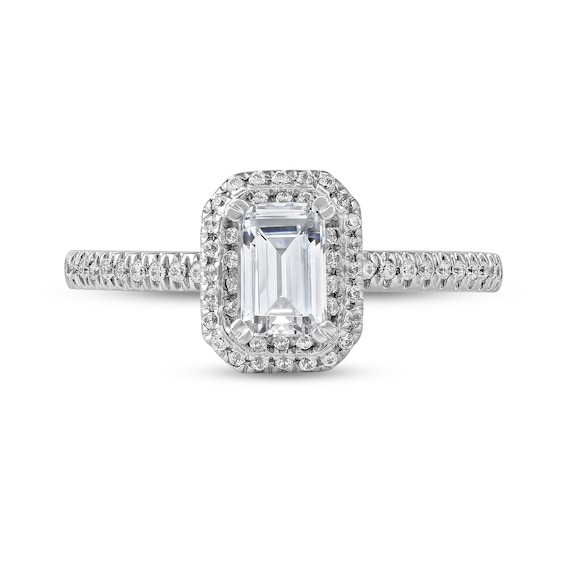 0.75 CT. T.W. Emerald-Cut Diamond Double Frame Engagement Ring in Platinum (I/SI2)