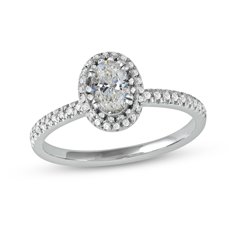 0.75 CT. T.W. Oval Diamond Frame Engagement Ring in Platinum (I/SI2)|Peoples Jewellers