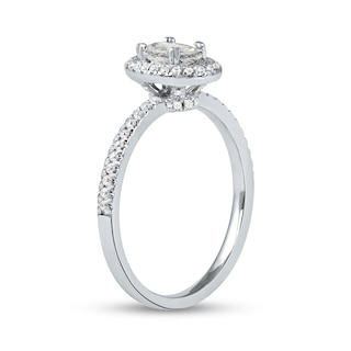 0.75 CT. T.W. Oval Diamond Frame Engagement Ring in Platinum (I/SI2)