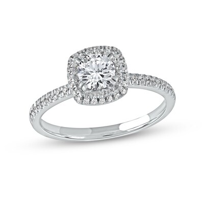 0.75 CT. T.W. Diamond Cushion-Shaped Frame Engagement Ring in Platinum (I/SI2)