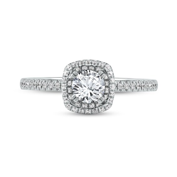 0.75 CT. T.W. Diamond Cushion-Shaped Frame Engagement Ring in Platinum (I/SI2)