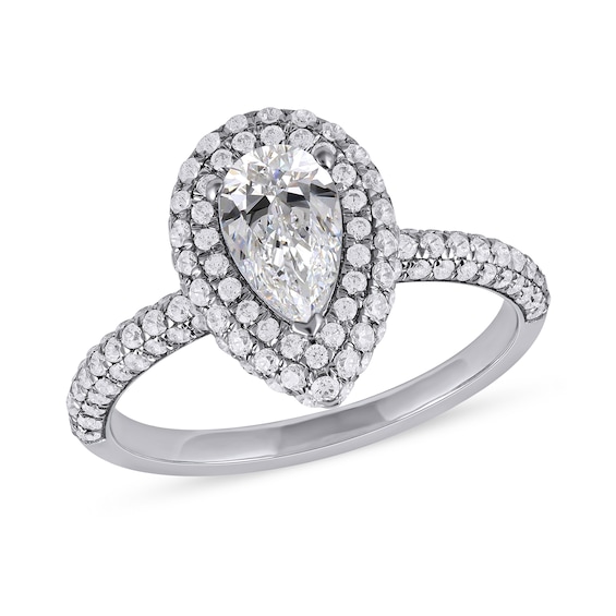 1.62 CT. T.W. Pear-Shaped Diamond Double Frame Engagement Ring in Platinum (I/SI2)