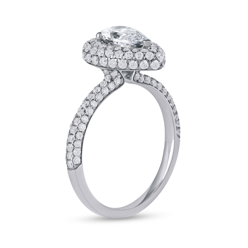 1.62 CT. T.W. Pear-Shaped Diamond Double Frame Engagement Ring in Platinum (I/SI2)|Peoples Jewellers