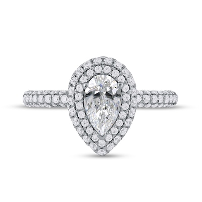 1.62 CT. T.W. Pear-Shaped Diamond Double Frame Engagement Ring in Platinum (I/SI2)