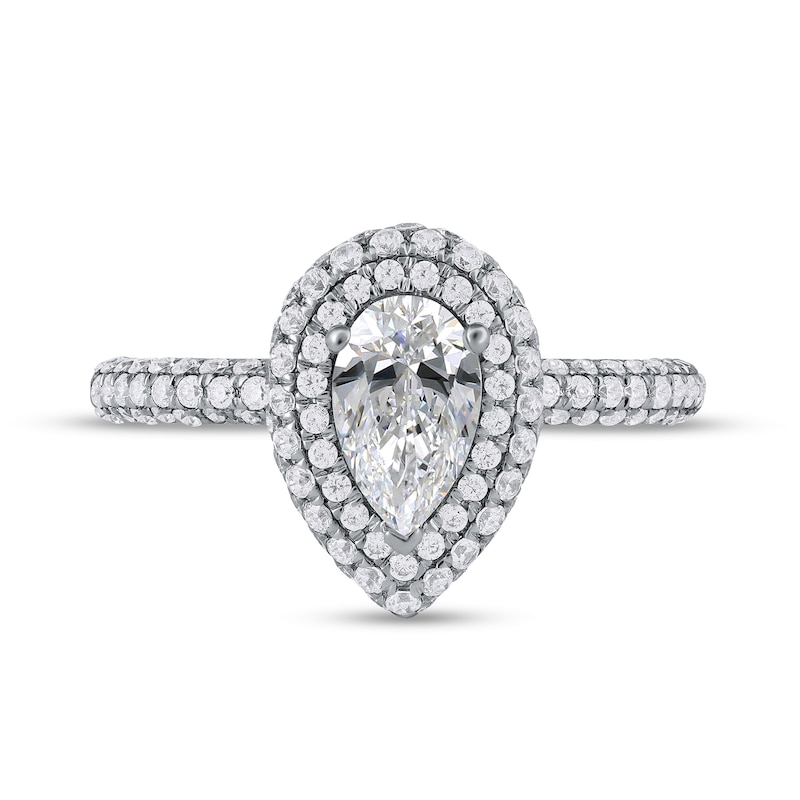1.62 CT. T.W. Pear-Shaped Diamond Double Frame Engagement Ring in Platinum (I/SI2)|Peoples Jewellers