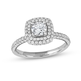 1.75 CT. T.W. Diamond Triple Cushion-Shaped Frame Engagement Ring in Platinum (I/SI2)