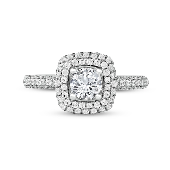 1.75 CT. T.W. Diamond Triple Cushion-Shaped Frame Engagement Ring in Platinum (I/SI2)