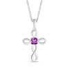 4.0mm Cushion-Cut Amethyst Solitaire Loop Cross Pendant in Sterling Silver