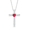 4.0mm Heart-Shaped Lab-Created Ruby and White Lab-Created Sapphire Cross Pendant in Sterling Silver