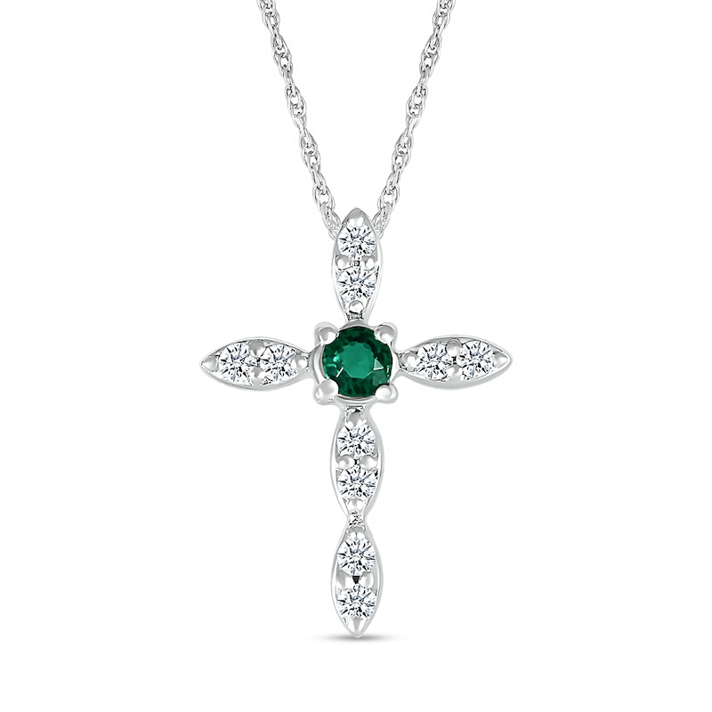 3.0mm Lab-Created Emerald and White Lab-Created Sapphire Duo Marquise Cross Pendant in Sterling Silver|Peoples Jewellers