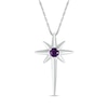 3.0mm Amethyst Solitaire North Star Cross Pendant in Sterling Silver